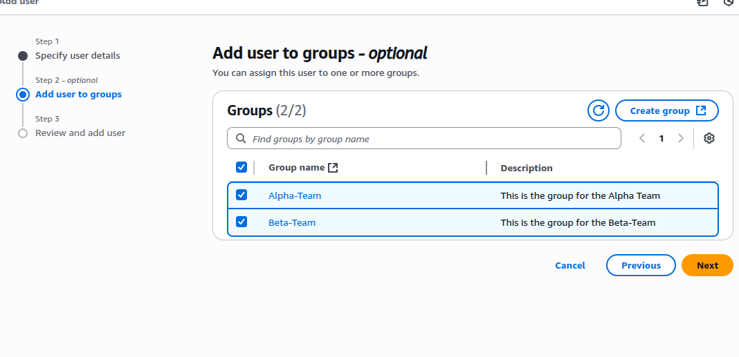 user creation with group selection