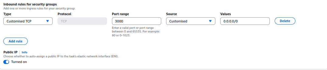 Networking config inbound rules