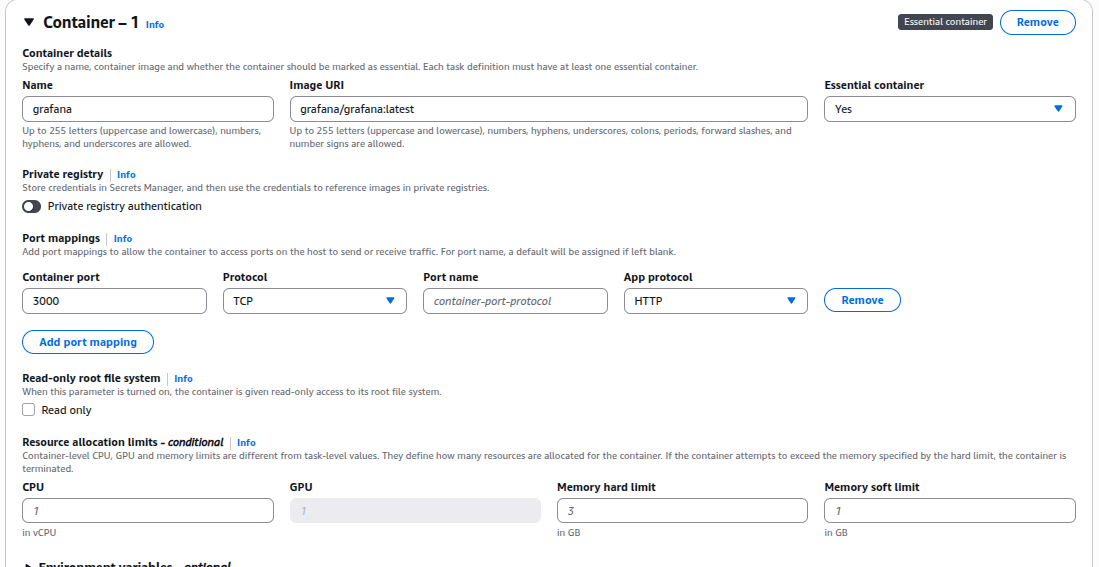 Task Definition Container