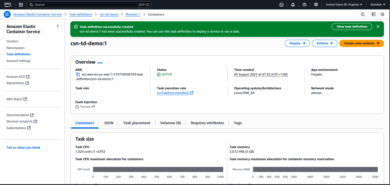 Insert screenshot: Container settings + success message